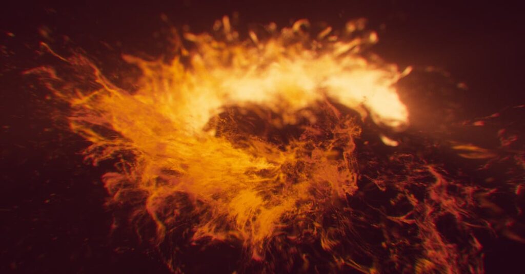 赤龍のエネルギーを象徴する炎と光に包まれた龍。情熱と創造力が燃え上がるようなダイナミックな風景