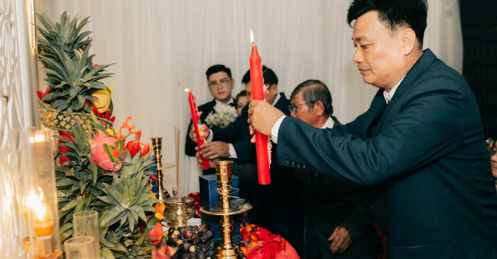 家庭の祭壇に龍神様を祀り、清らかな水と花を供えて感謝を伝える穏やかな祈りの光景