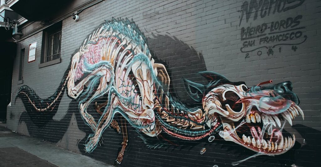 龍神の絵の前で感謝を込めて祈り、浄化と願いを届ける神聖な空間のアート