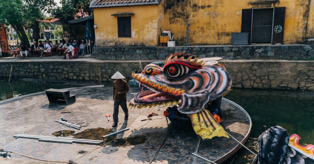 水を司る龍神が水辺に降り立ち清めのエネルギーを放つ神秘的なイラスト