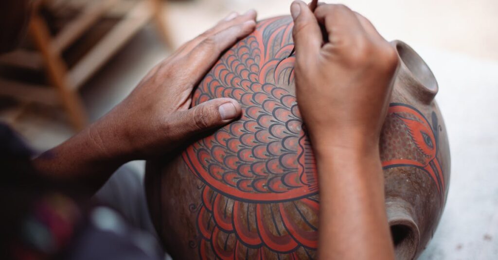 陶芸の窯で焼かれる龍神の置物が光を放ちながら完成していく神秘的なイメージ